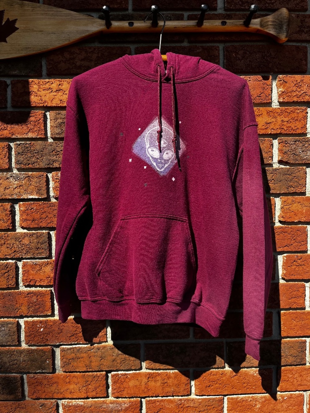 Alien Graphic Printed Burgundy Hoodie
